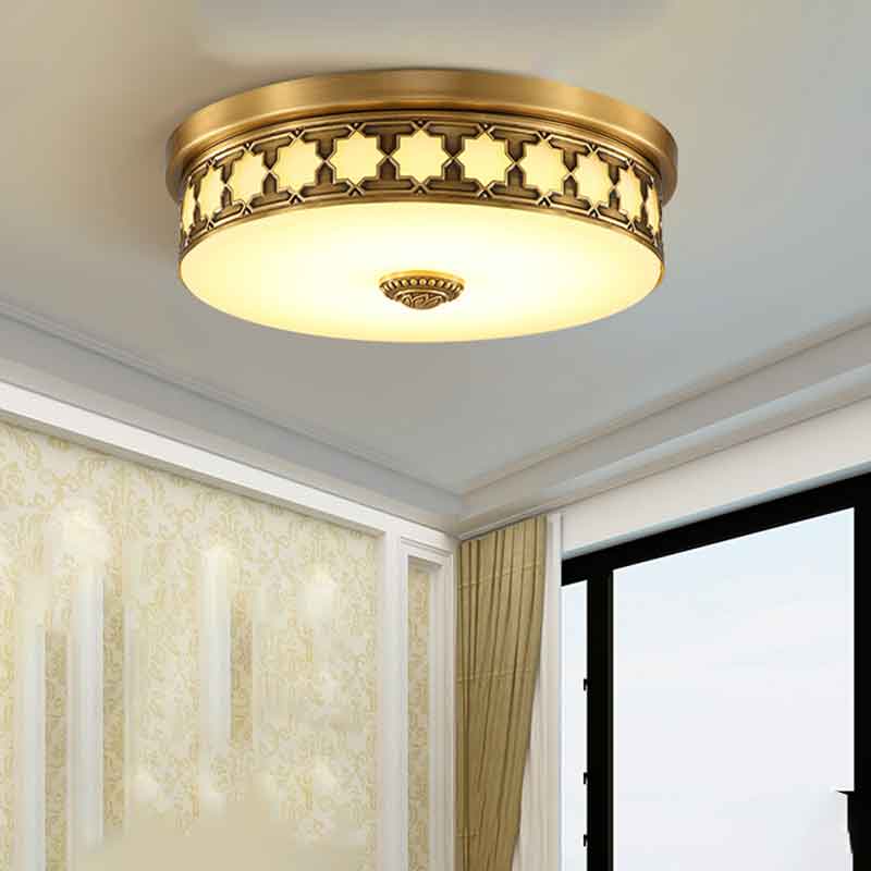 American Style Drum Dia.17" Brass LED Ceiling Light Warm White Light 3000k 220V Input