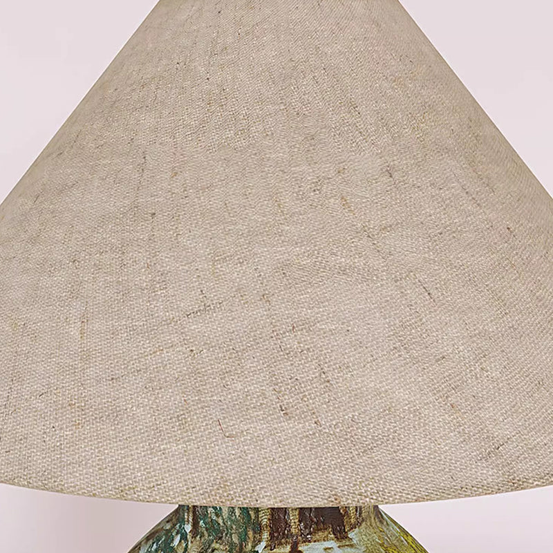 Ceramic Table Lamp Colorful Partern Ceramic Base And Cream Linen Shade Chinoiserie Desk Lamp