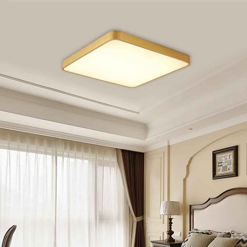 Simple Square Brass LED Ceiling Lights for Bedroom Living Room Home Cafe Decoration