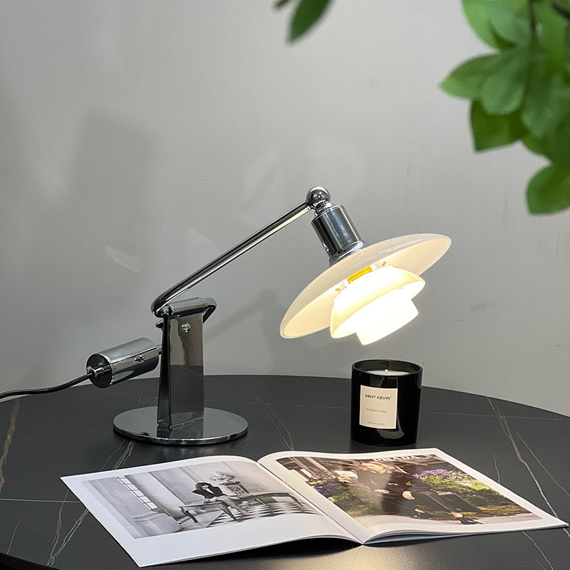 Novelty Swing Arm Adjustable Metal Table Lamp With Glass Lampshade