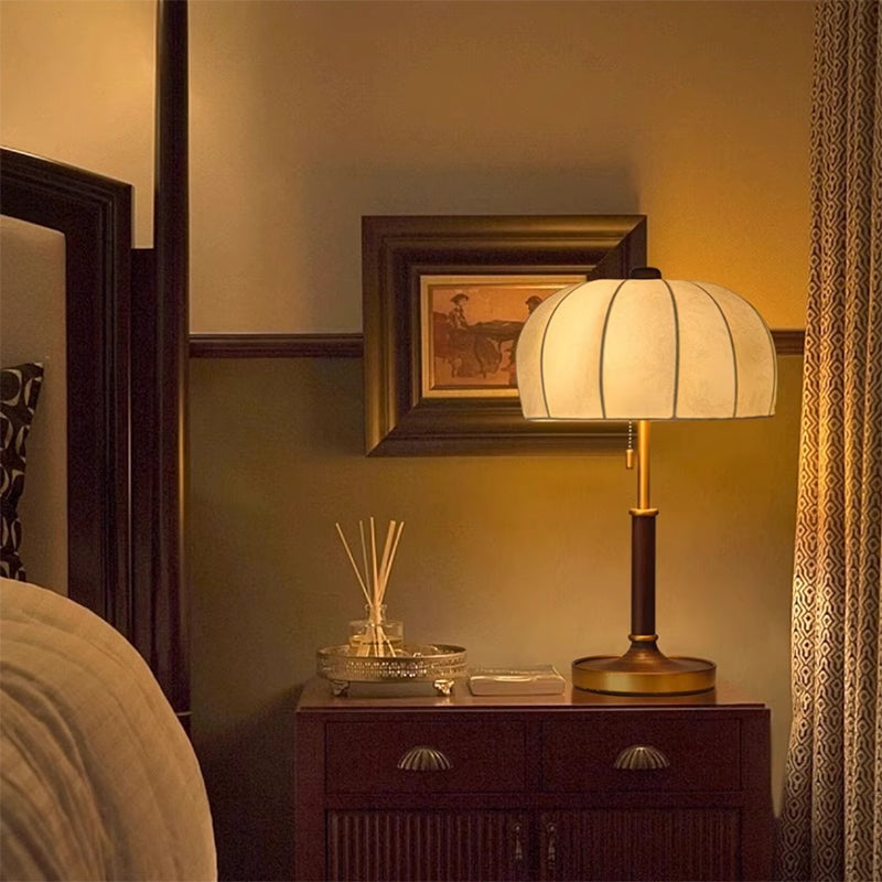 Classic Solid Wood Table Lamp With Fabric Printed Lampshade
