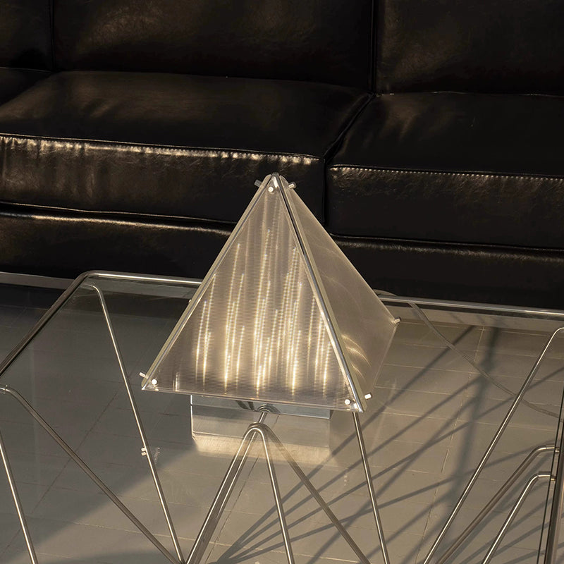 New Pyramid Bedroom Bedside Table Lamp Stainless Steel Glass Decor Desk Light Pagoda Shape Light Shadow Reading Lamp