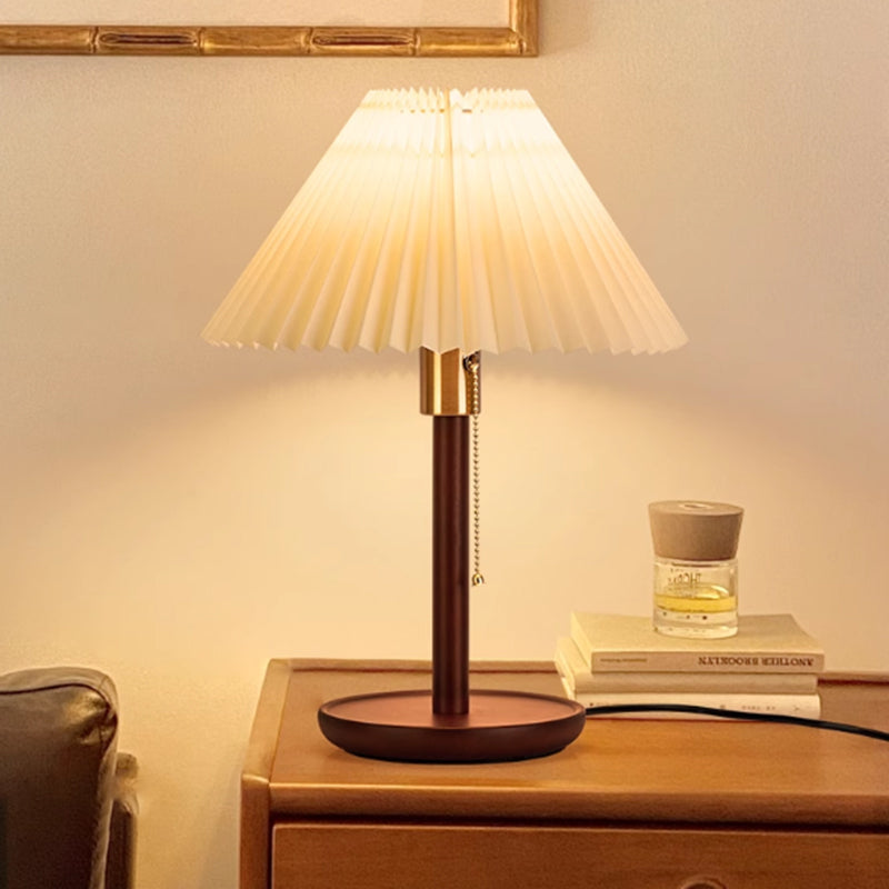 Contemporary Residential Use Timber Electrical Plug-in Bedside Lamp with Surrounding TC Fabric Shade, 17.5"