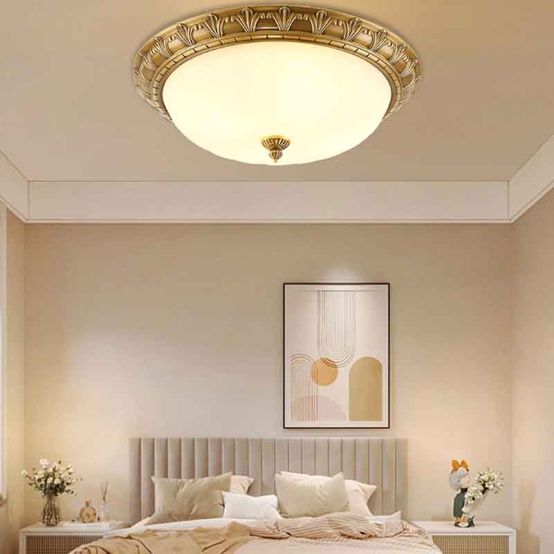 Vintage Luxury Dia.19"/15"/11" Round Brass LED Ceiling Light with Milk White Glass Lampshade