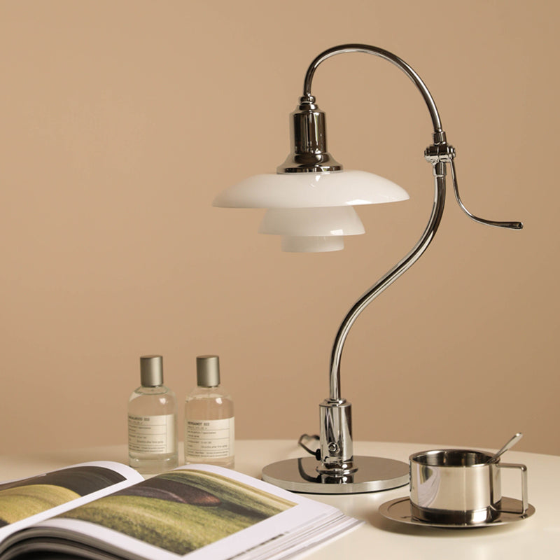 Modern Adjustable Electroplate Metal Table Lamp With White Glass Lampshade