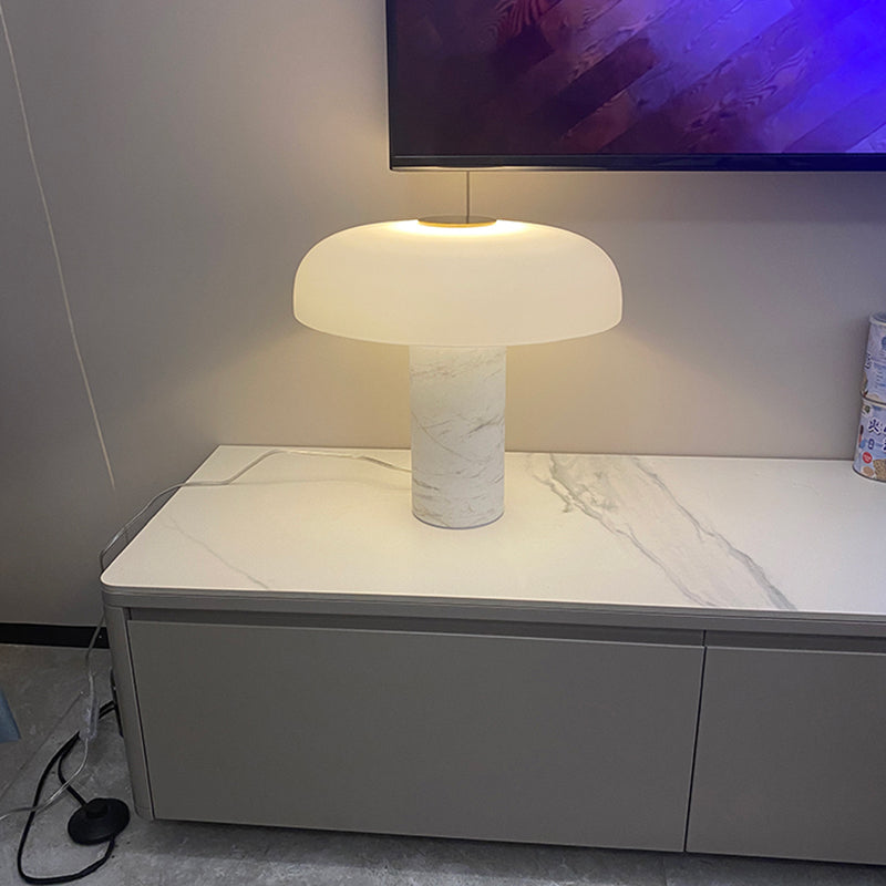 Modern Black/White Mushroom Table Lamp With Glass Lampshade