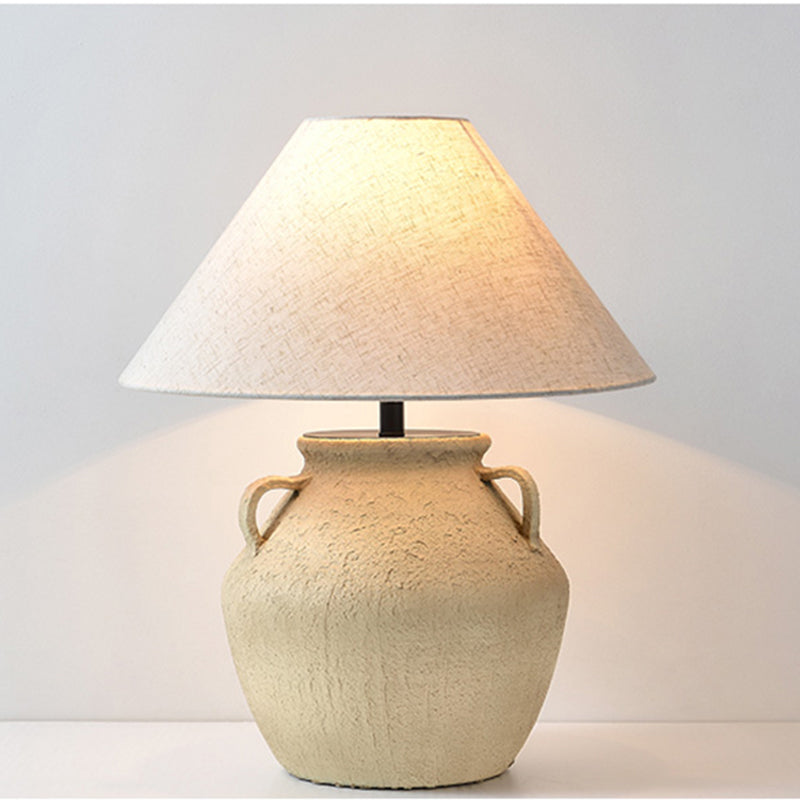 Wabi Sabi Beige Ceramic Table Lamp Handmade Retro Light Luxury New Chinese Light Suitable For Bedroom