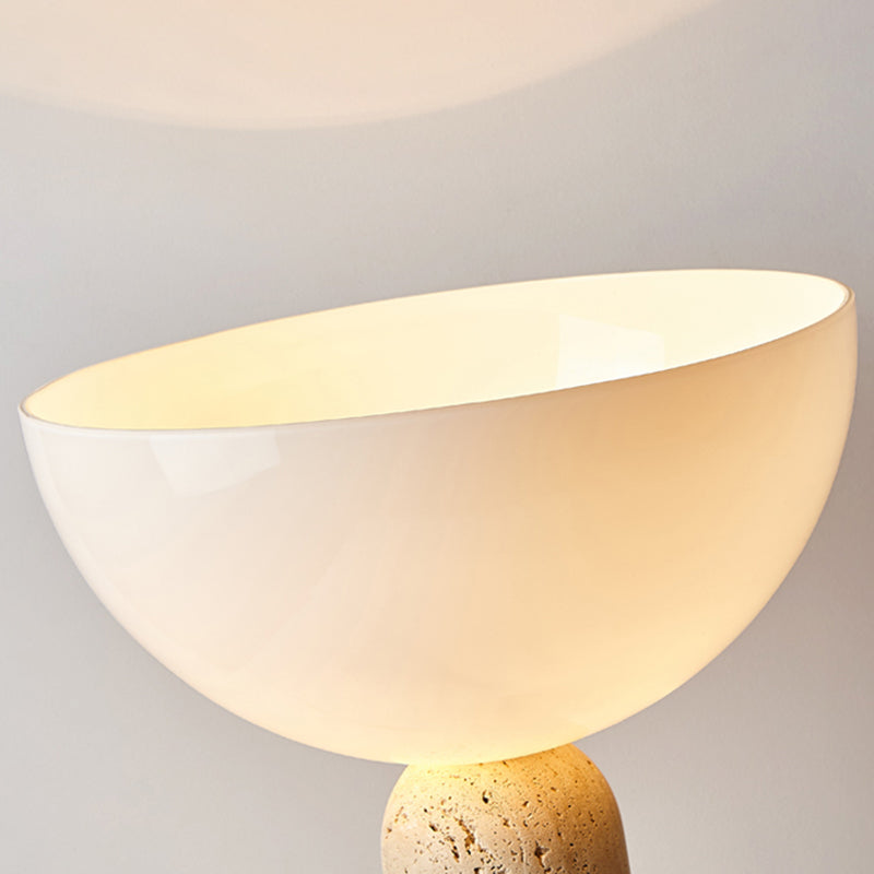 Wabi Sabi Beige Nature Marble Table Lamp With White Glass Lampshade