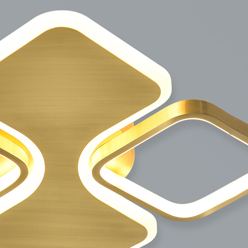 Light Luxury LED 23" Square Flush Brass Ceinling Lamp With Acrylic Lampshade