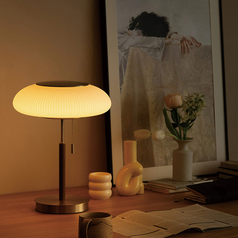 Traditional Solid Wood Table Lamp With White Glass Lampshade