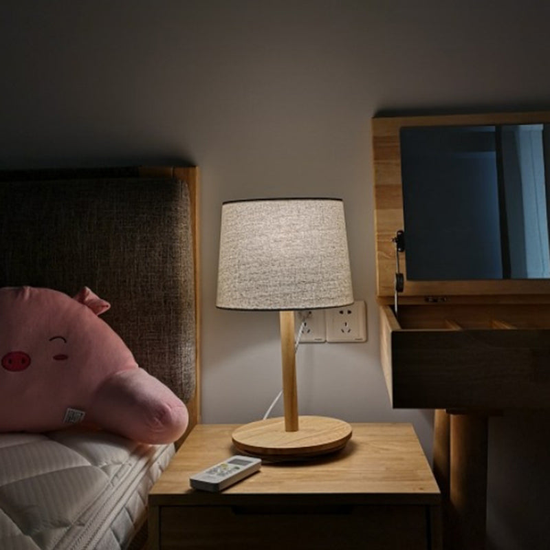 Simplistic 17.5"/16" Height Outlet-powered Standard Table Lamp in Wood with Textile Lampshade
