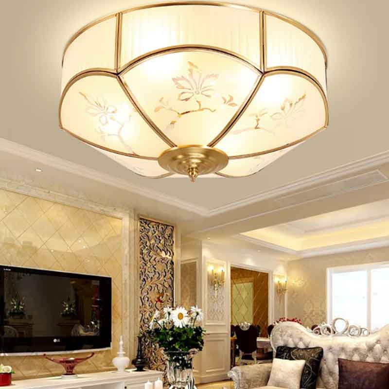 New Chinese Luxury Flower Glass LED Brass Ceiling Lamp with Remote Control Dimmable