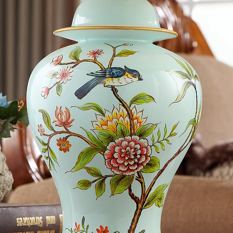 Hand-Painted Flower And Bird Ceramic Lamp Bedroom Bedside Lamp Simple Living Room Study Office