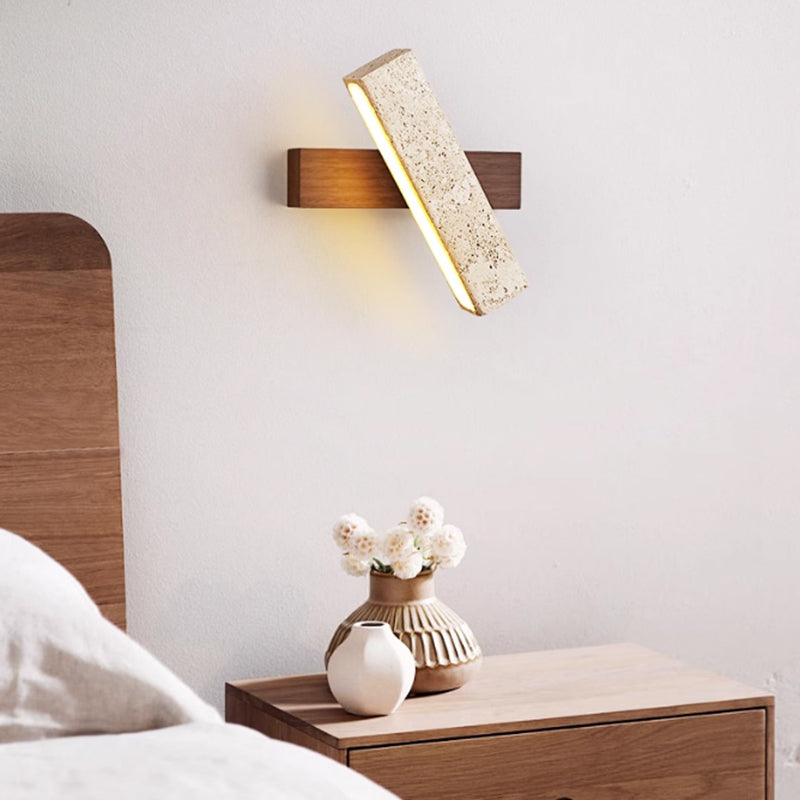 Led Wall Lamp Bedroom Bedside Solid Wood Stone Light Rotatable Natural Wabi-sabi Soft Room Decor Reading Lighting