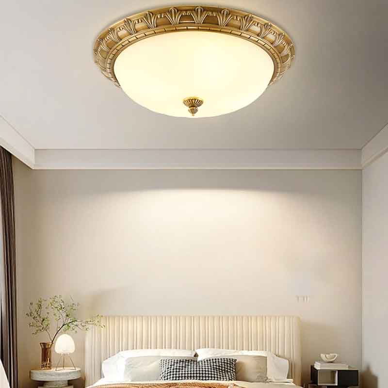 Vintage Luxury Dia.19"/15"/11" Round Brass LED Ceiling Light with Milk White Glass Lampshade