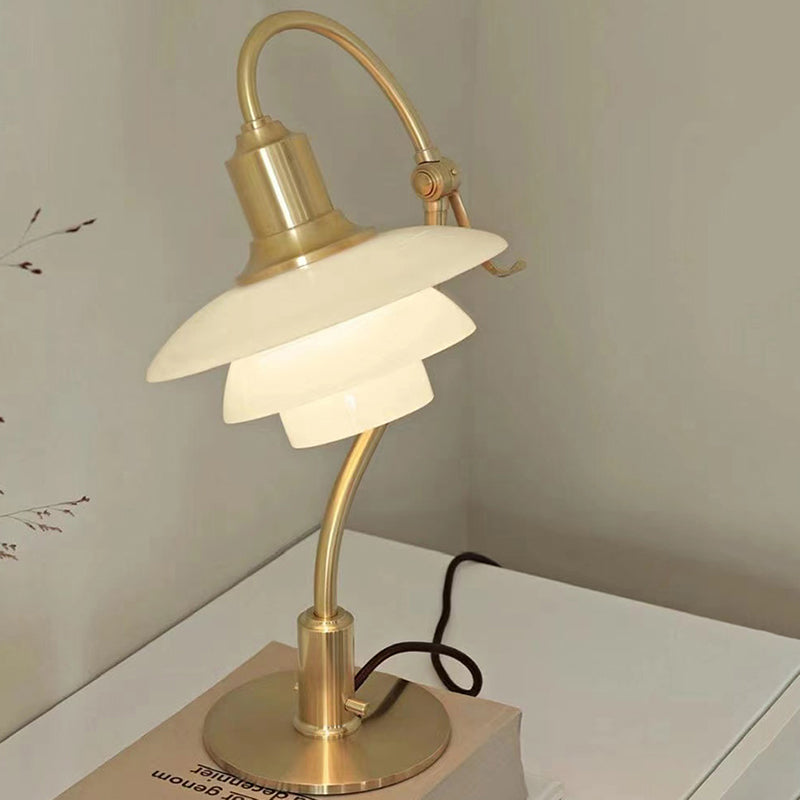 Modern Adjustable Electroplate Metal Table Lamp With White Glass Lampshade