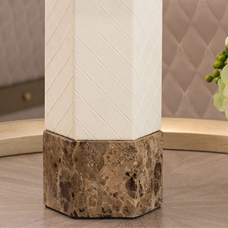 Traditional Column White Marble Lamp With Fabric Lampshade