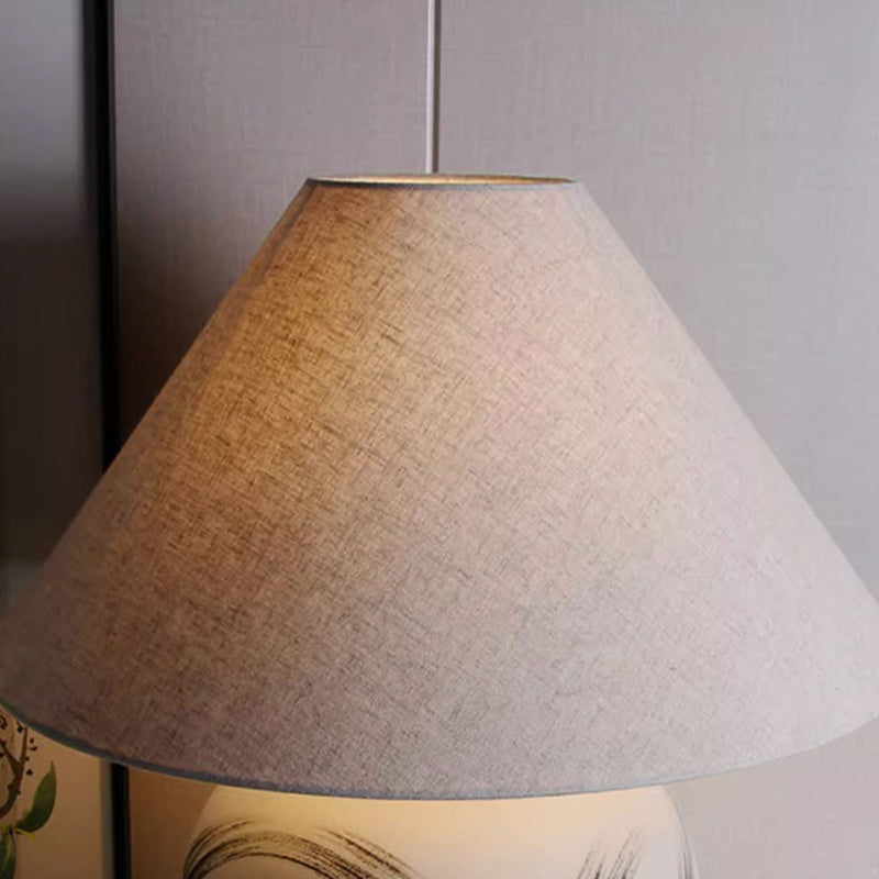 Wabi Sabi Ceramic Table Lamp Hand Painting Liene Fabric Desk Light for Living Room Bedroom