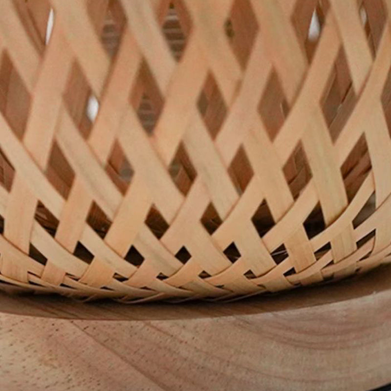Handmade Natural Wooden Base Bamboo Weaving Table Lamp Eye Protection Bedroom Bedside Night Light