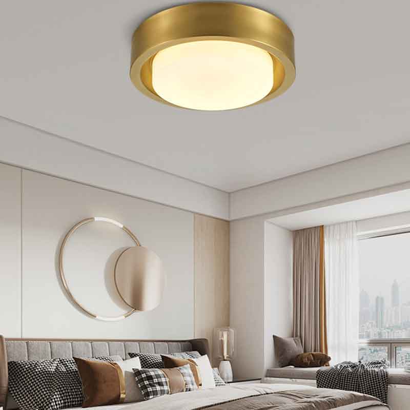 Classical Dia.18" Round Light Luxury Brass LED Ceiling Lamp with Remote Control Dimmable