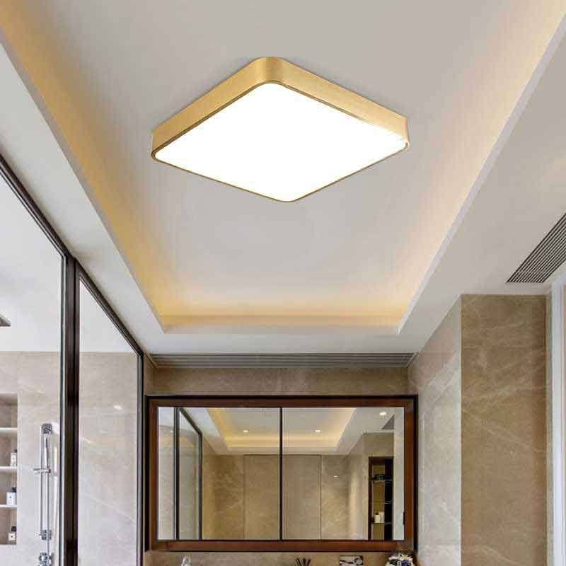 Simple Square Brass LED Ceiling Lights for Bedroom Living Room Home Cafe Decoration