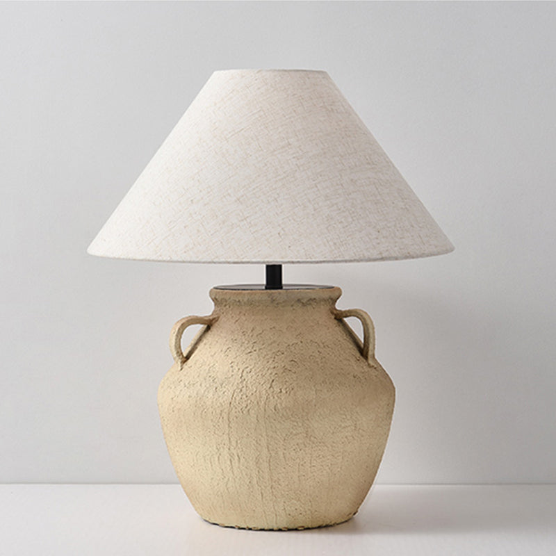 Wabi Sabi Beige Ceramic Table Lamp Handmade Retro Light Luxury New Chinese Light Suitable For Bedroom