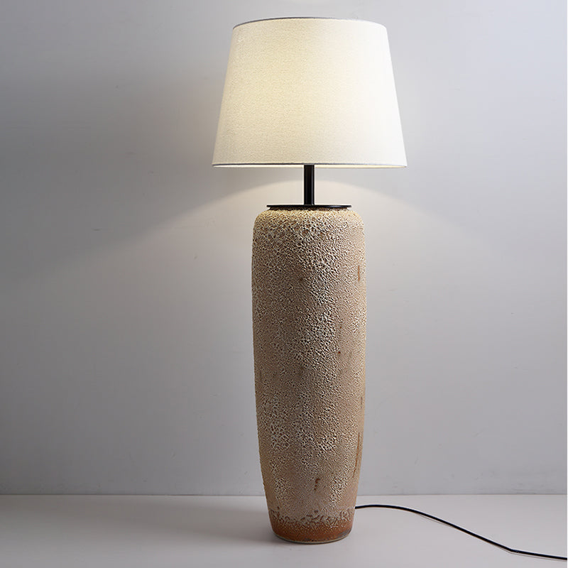 Wabi Sabi 47" Column Ceramic Floor Lamp With White Fabric Lampshade