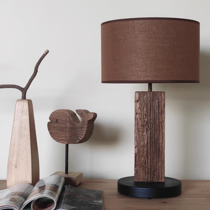 Solid Wood Retro Home Wabi Sabi Style Fabric Desk Lamp Decorative Art Zen Style