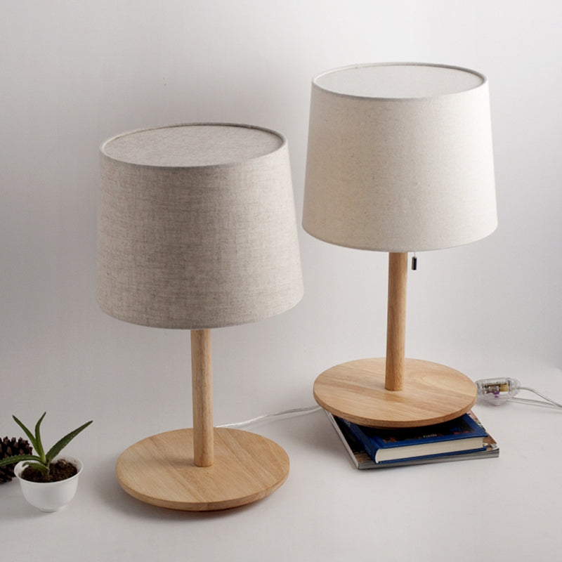 Simplistic 17.5"/16" Height Outlet-powered Standard Table Lamp in Wood with Textile Lampshade