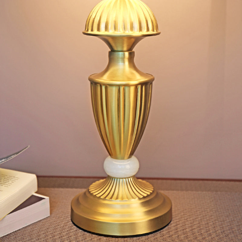 Simple Brass and Jade Table Lamp White Fabric Lampshade for Bedroom Living Room E27 Desk Lamp