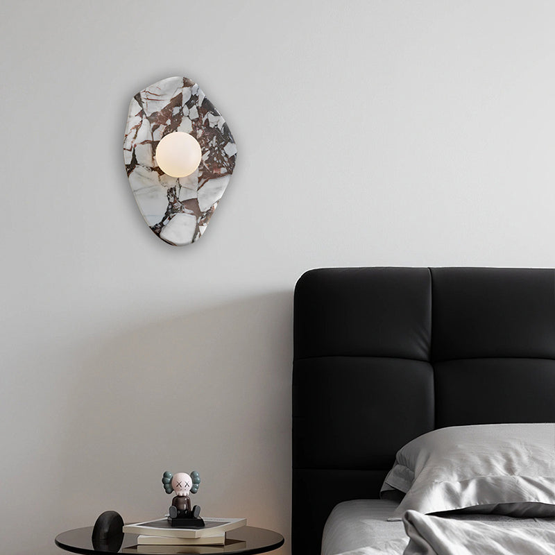 Tax Include Nature Pattern Marble Round Art  Wall Lamp Black White Green