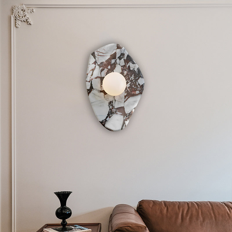 Tax Include Nature Pattern Marble Round Art  Wall Lamp Black White Green