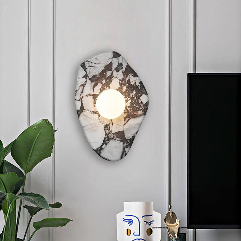 Tax Include Nature Pattern Marble Round Art  Wall Lamp Black White Green