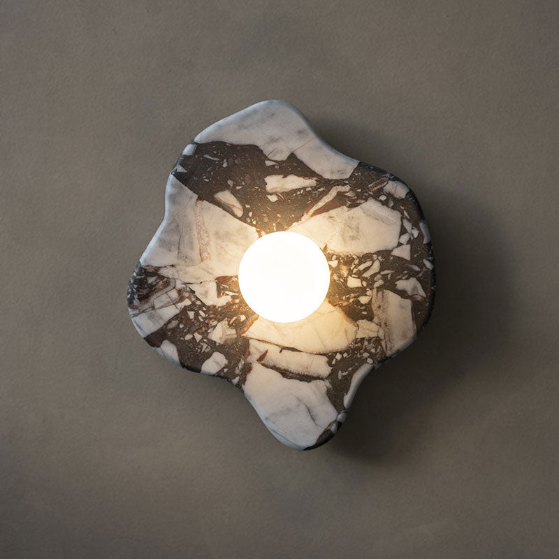 Tax Include Nature Pattern Marble Round Art  Wall Lamp Black White Green