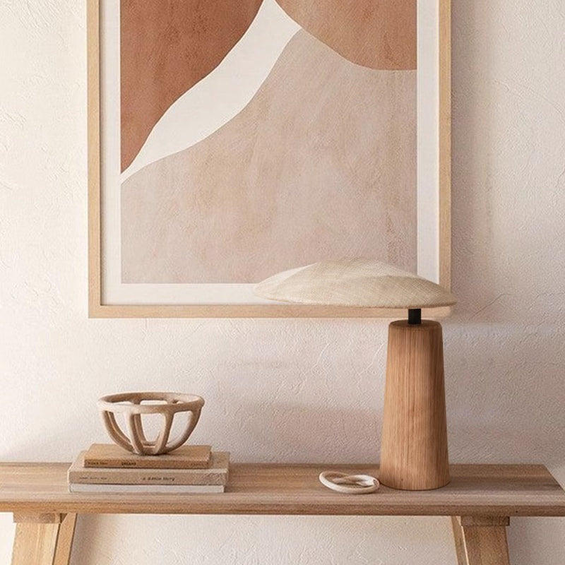 Solid Wood Desk Lamp Farmhouse Handmade Linen Lampshade Desk Lamp