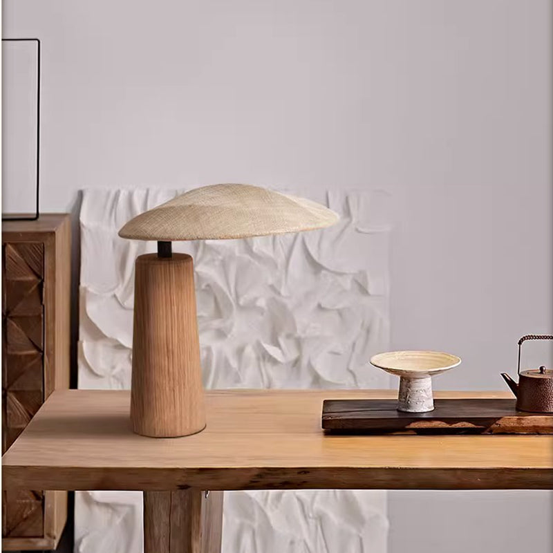 Solid Wood Desk Lamp Farmhouse Handmade Linen Lampshade Desk Lamp