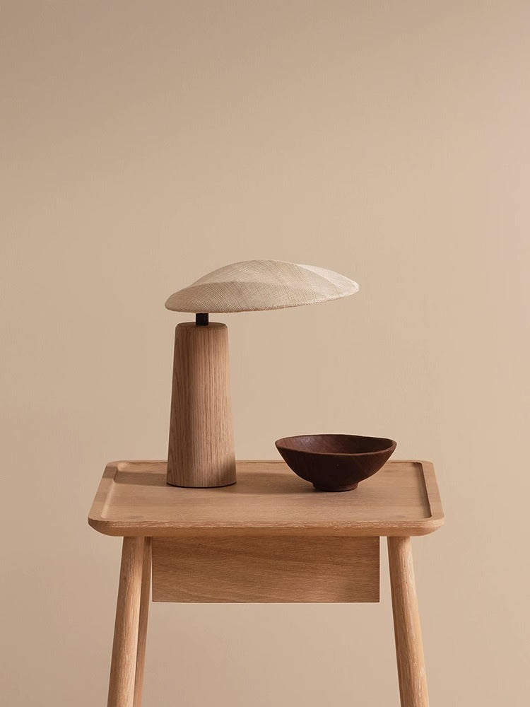 Solid Wood Desk Lamp Farmhouse Handmade Linen Lampshade Desk Lamp
