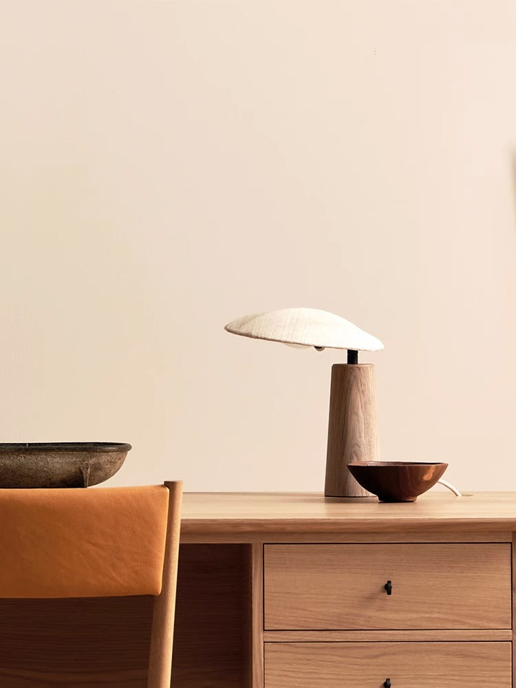 Solid Wood Desk Lamp Farmhouse Handmade Linen Lampshade Desk Lamp
