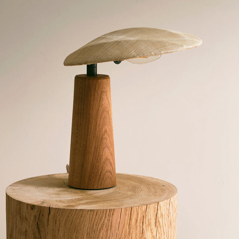 Solid Wood Desk Lamp Farmhouse Handmade Linen Lampshade Desk Lamp