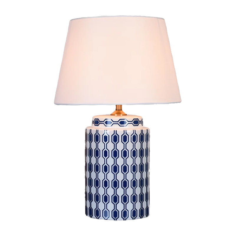 Traditional Ceramic Table Lamp with White Fabric Shade Adjustable Height and Plug In Electric