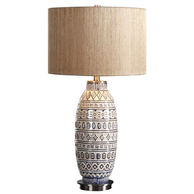 Kung Series Residential Use Contemporary Ceramic Table Lamp Downward Textured Fabric Plug-in Lighting Standard Secene Lamp